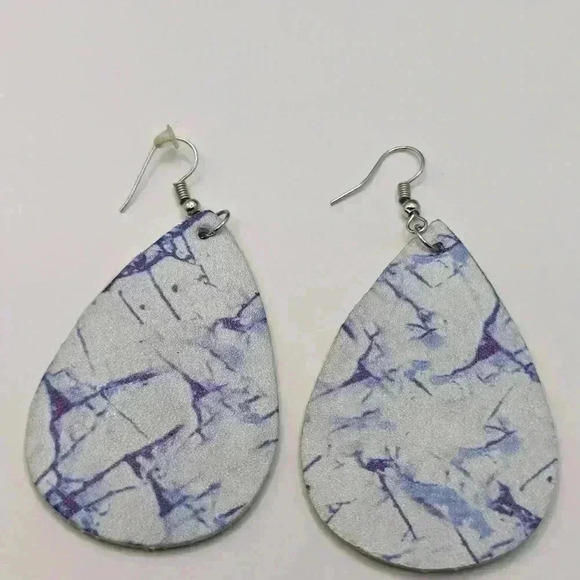 Leather Earrings bundle - lot of three blue green, floral - Picture 5 of 5